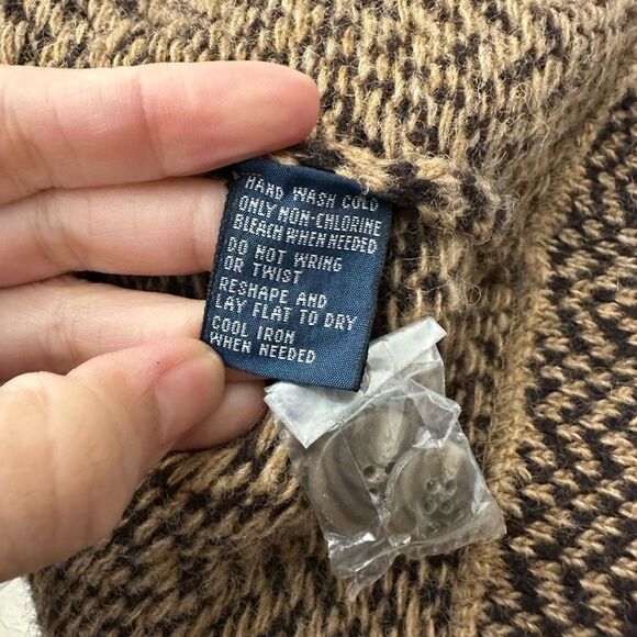 POLO Ralph Lauren 100% Lambswool Brown Herringbone Sweater Cardigan XXL Vintage - Picture 8 of 9